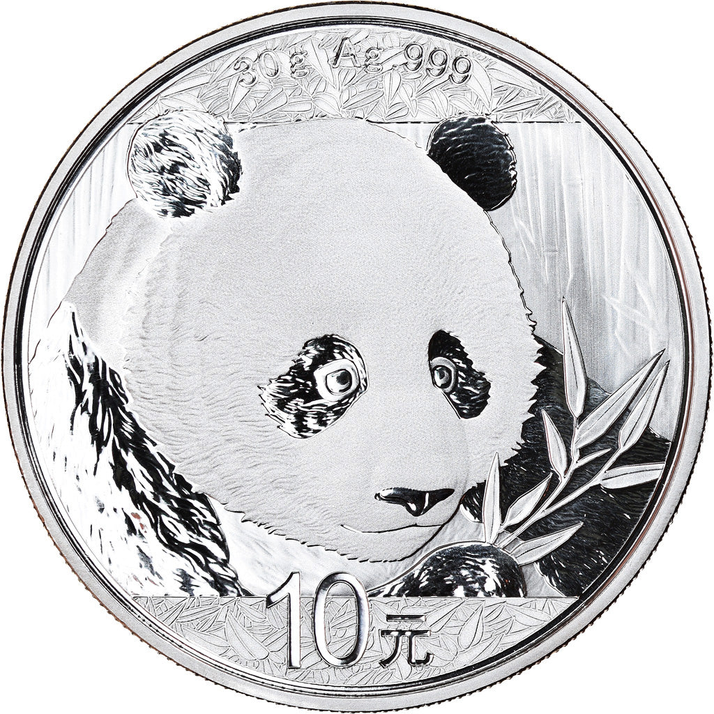 Coin, China, Panda, 10 Yüan, 2018, Bullion, MS(65-70), Silver