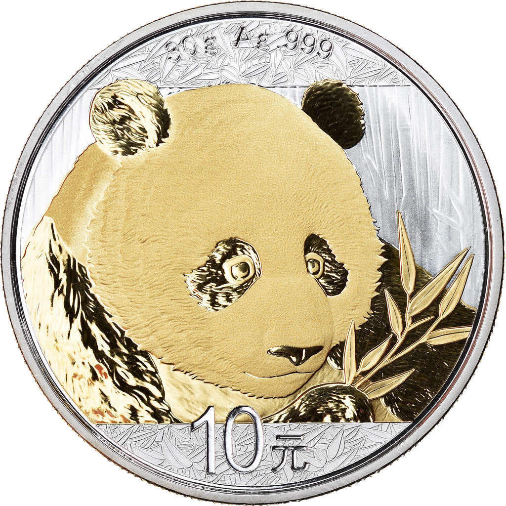 Coin, China, Panda, 10 Yüan, 2018, Colorised, MS(65-70), Silver