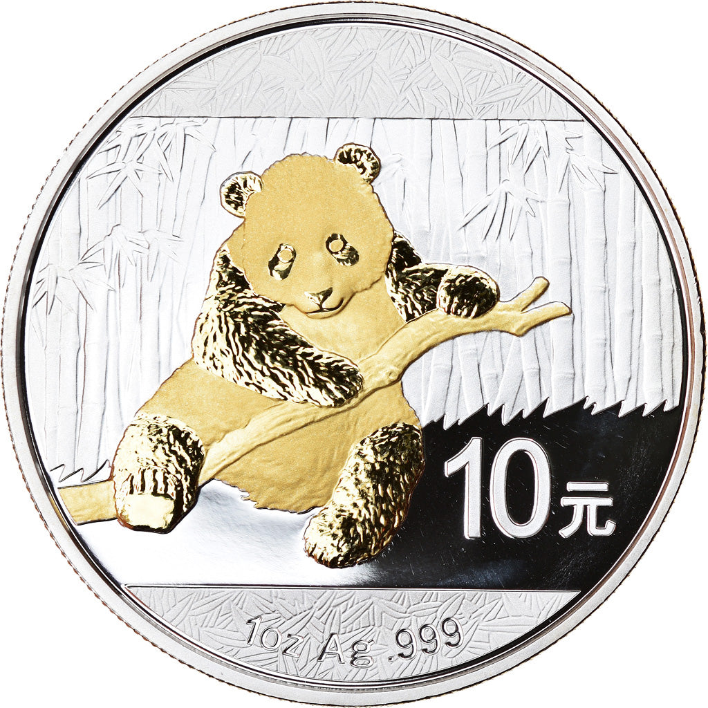 Moneta, Cina, Panda, 10 Yüan, 2014, Colorised, FDC, Argento