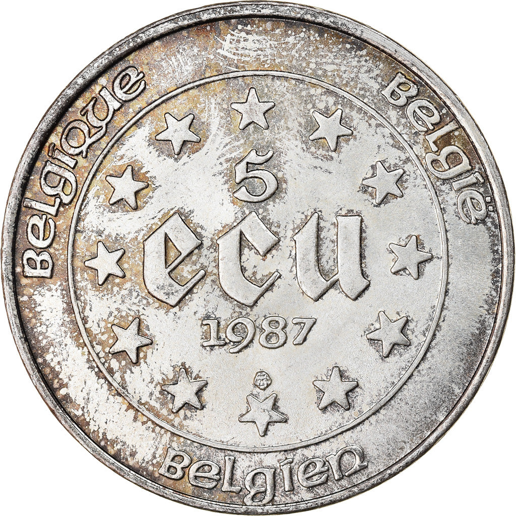 Moneda, Bélgica, 5 Ecu, 1987, EBC+, Plata, KM:166
