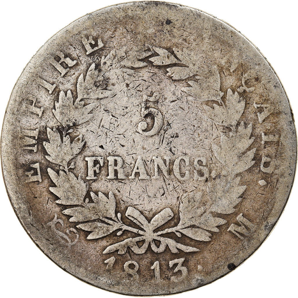 Moeda, França, Napoléon I, 5 Francs, 1813, Toulouse, F(12-15), Prata