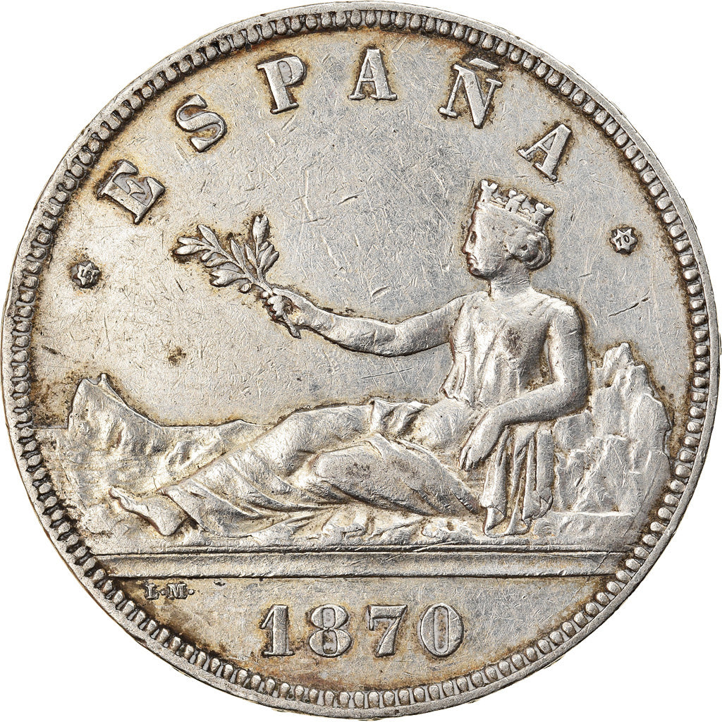 Coin, Spain, Provisional Government, 5 Pesetas, 1870, EF(40-45), Silver, KM:655