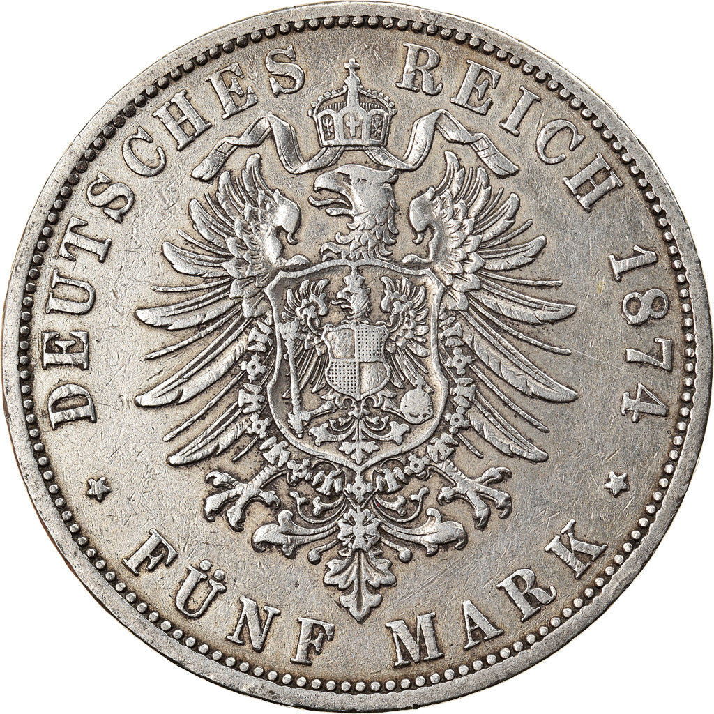 Coin, German States, PRUSSIA, Wilhelm I, 5 Mark, 1874, Berlin, VF(30-35)