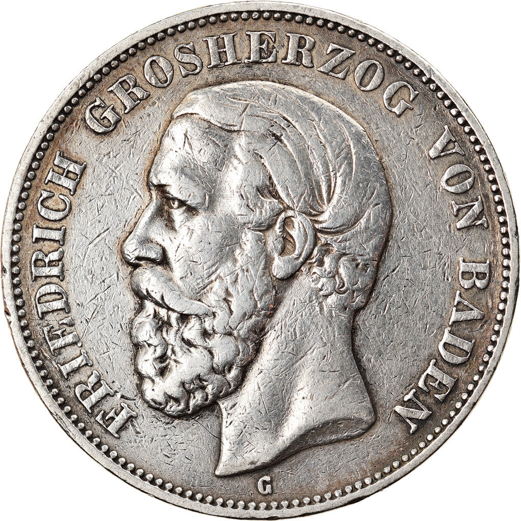 Coin, German States, BADEN, Friedrich I, 5 Mark, 1891, Inverted V in BADEN