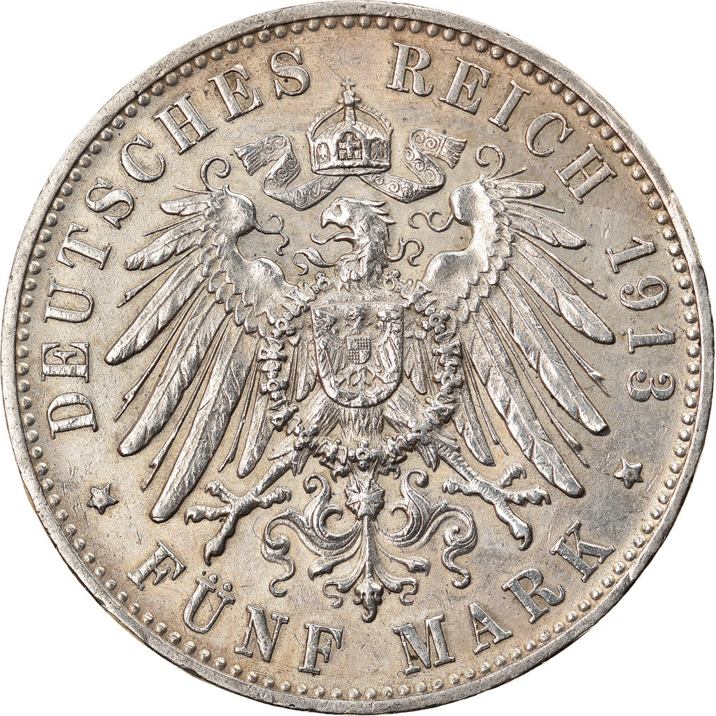 Coin, German States, WURTTEMBERG, Wilhelm II, 5 Mark, 1913, Freudenstadt