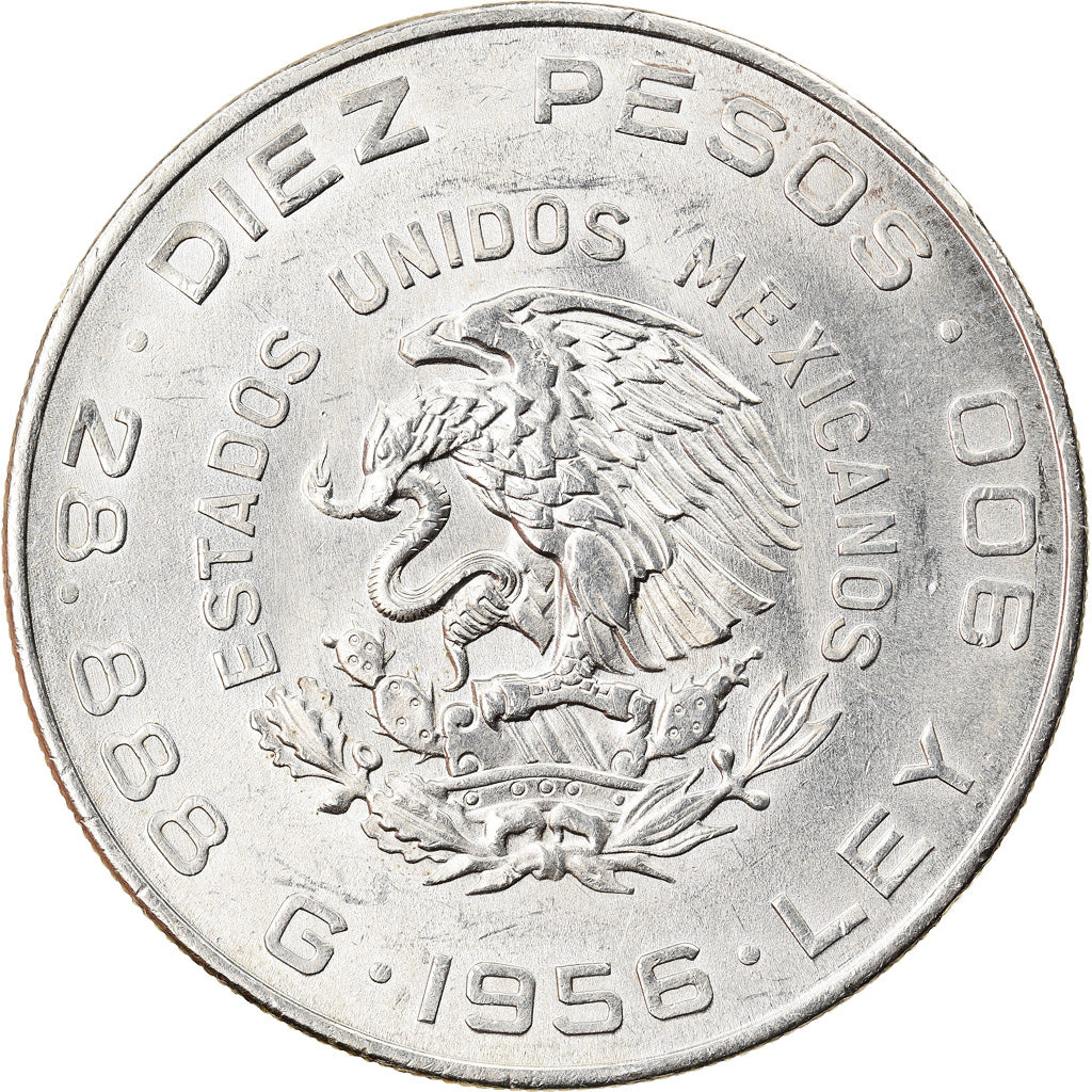 Münze, Mexiko, 10 Pesos, 1956, Mexico City, VZ, Silber, KM:474