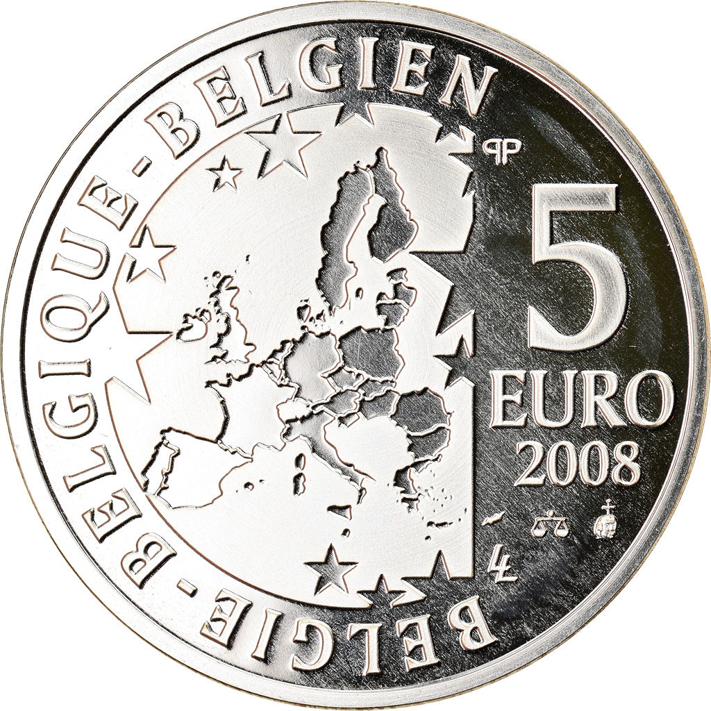 Belgium, 5 Euro, Smurfs, 2008, Colourized, MS(65-70), Silver, KM:270a