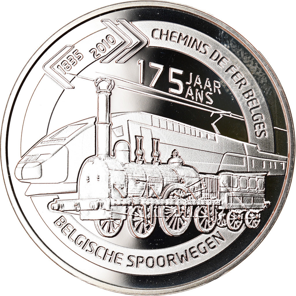 Belgium, 5 Euro, Belgian Railroads, 2010, MS(65-70), Silver, KM:303