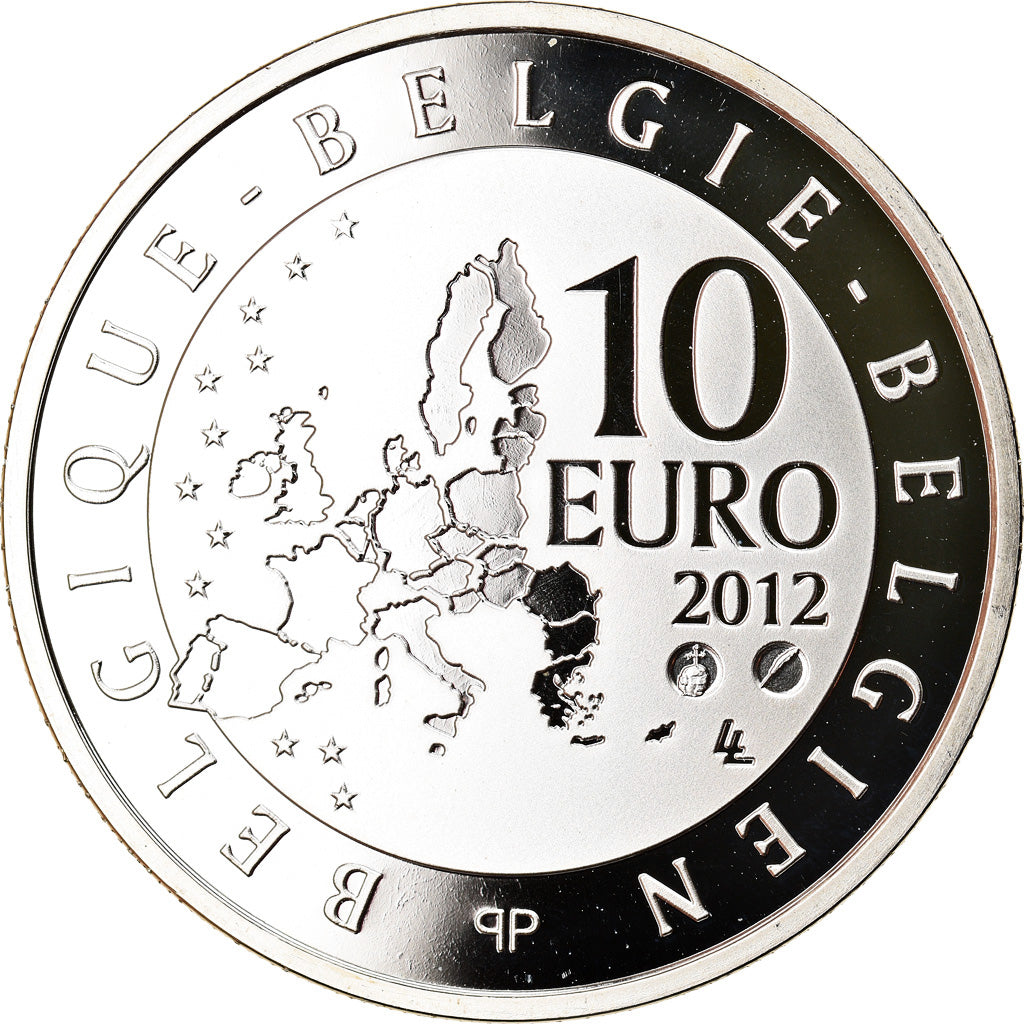 Belgium, 10 Euro, Pierre de Coubertin, 2012, Colourized, MS(65-70), Silver