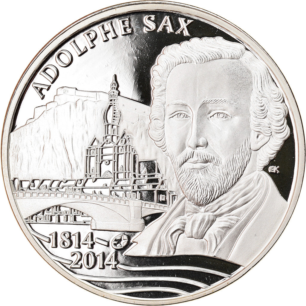 Belgio, 10 Euro, Adolphe Sax, 2014, FDC, Argento