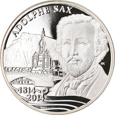 Belgio, 10 Euro, Adolphe Sax, 2014, FDC, Argento