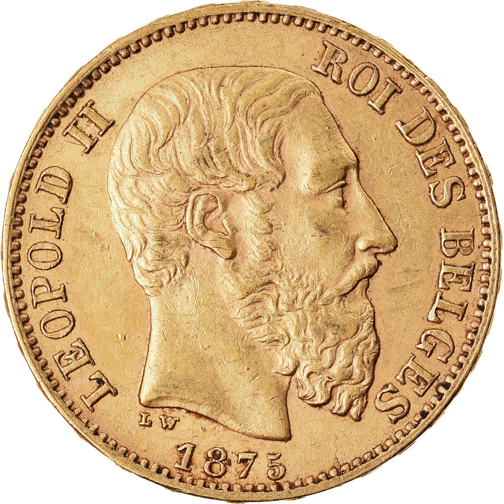 Coin, Belgium, Leopold II, 20 Francs, 20 Frank, 1875, AU(50-53), Gold, KM:37