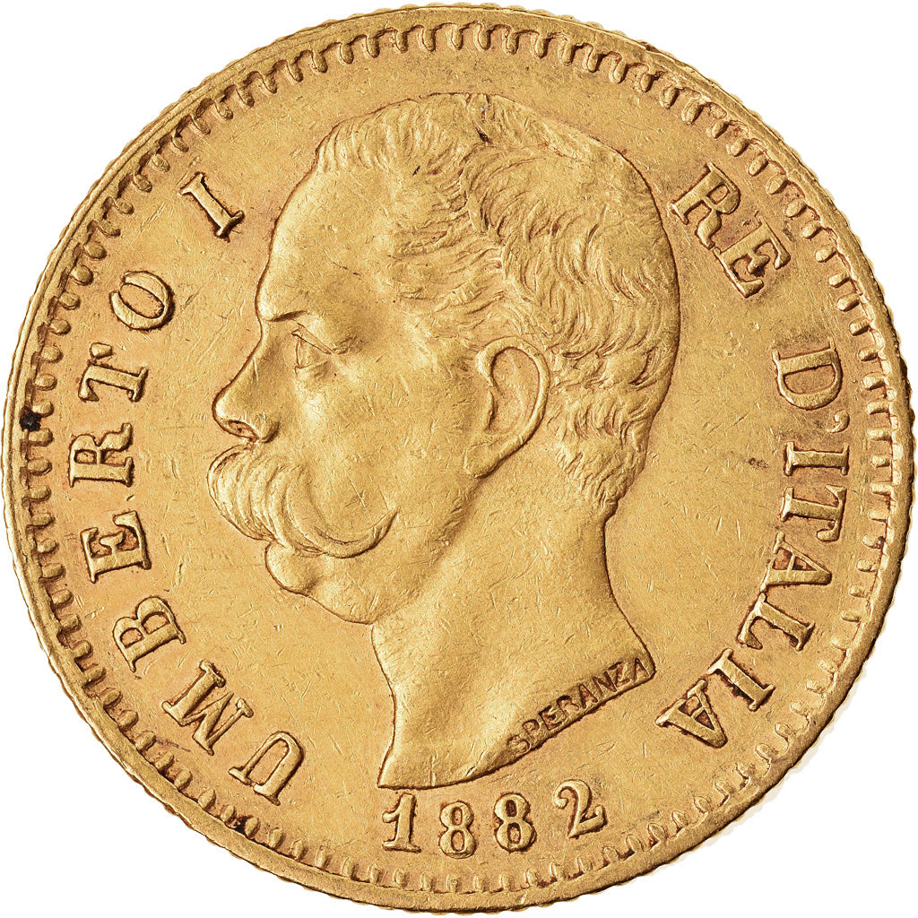 Coin, Italy, Umberto I, 20 Lire, 1882, Rome, AU(55-58), Gold, KM:21