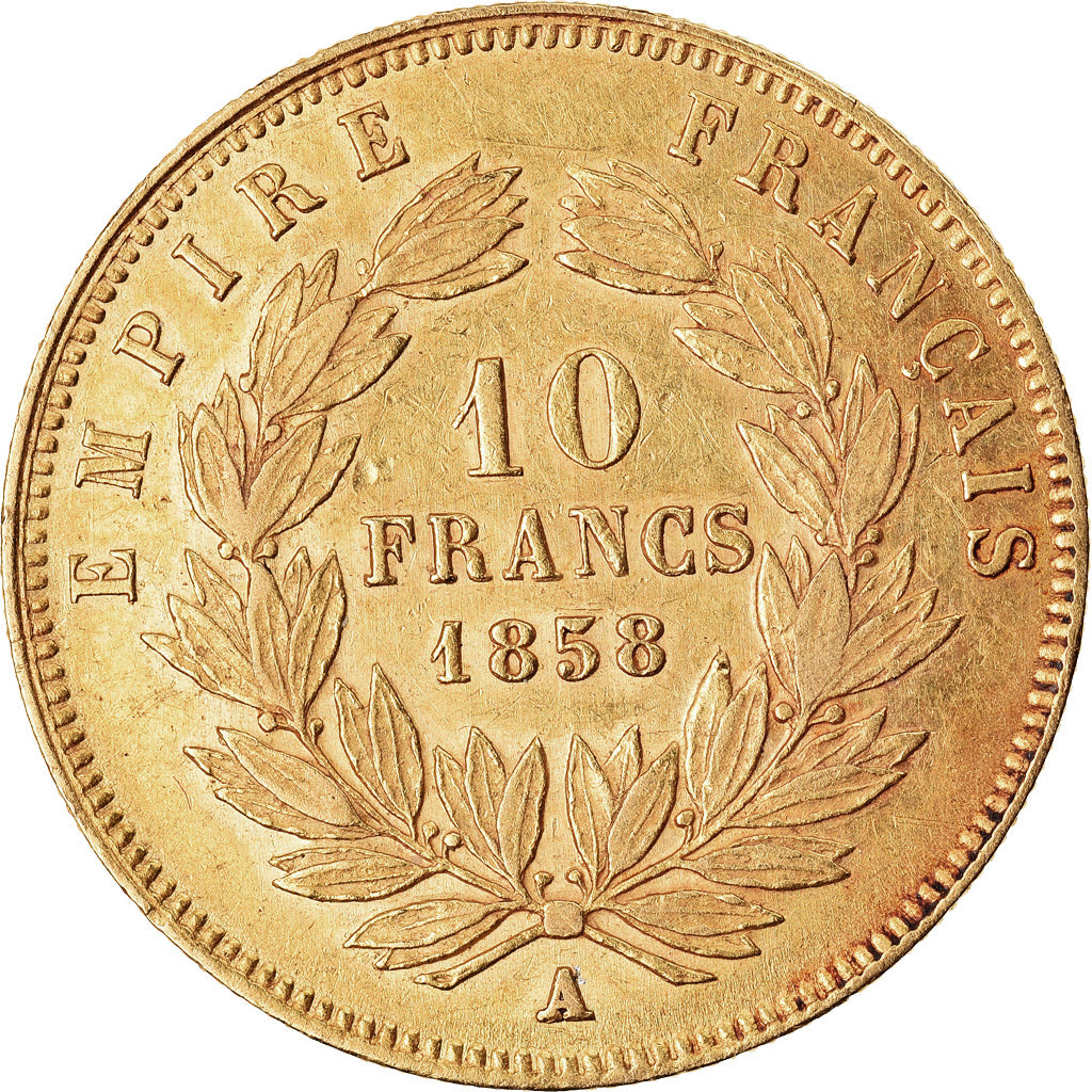 Coin, France, Napoleon III, 10 Francs, 1858, Paris, EF(40-45), Gold, KM:784.3