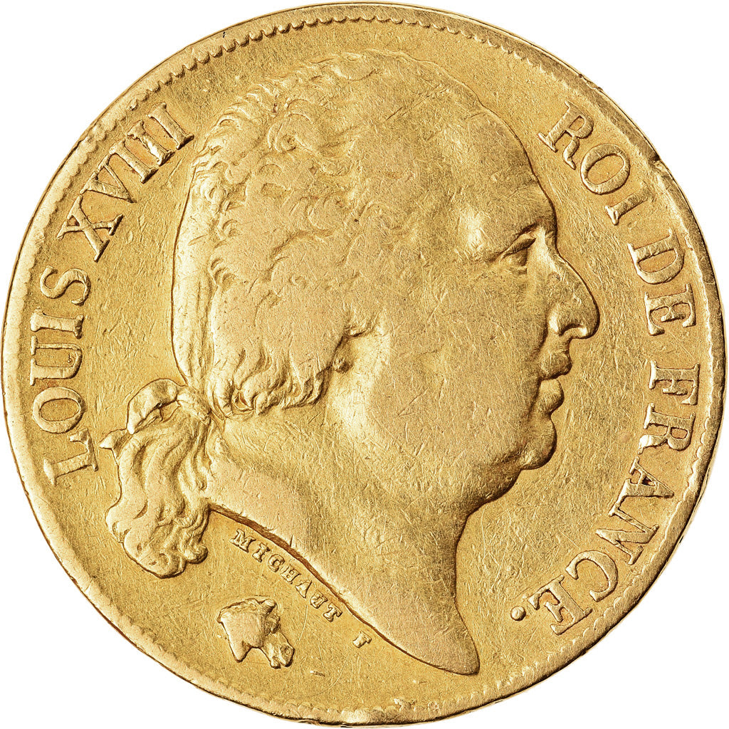 Coin, France, Louis XVIII, 20 Francs, 1819, Paris, VF(30-35), Gold, KM:712.1