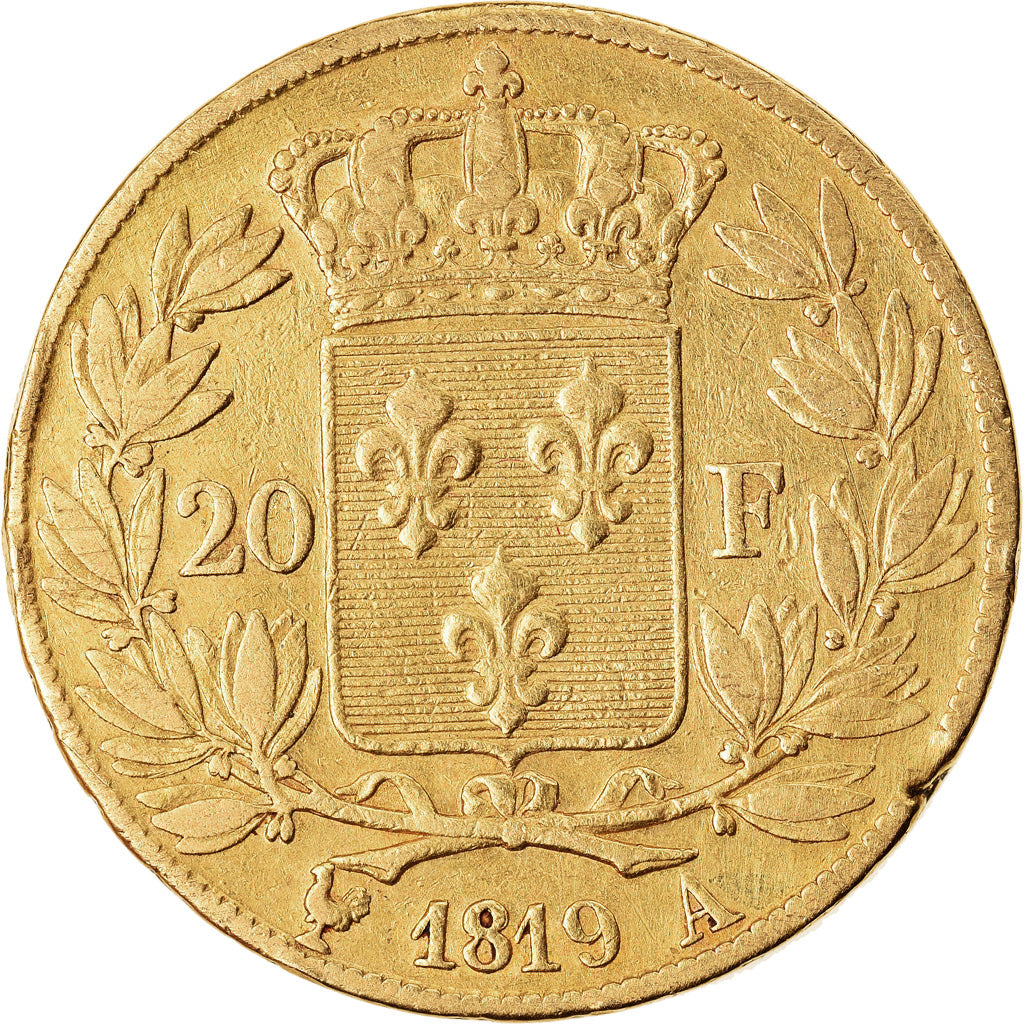 Coin, France, Louis XVIII, 20 Francs, 1819, Paris, VF(30-35), Gold, KM:712.1