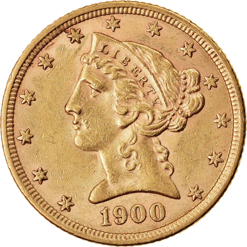 Moneta, USA, Coronet Head, $5, Half Eagle, 1900, Philadelphia, AU(55-58)