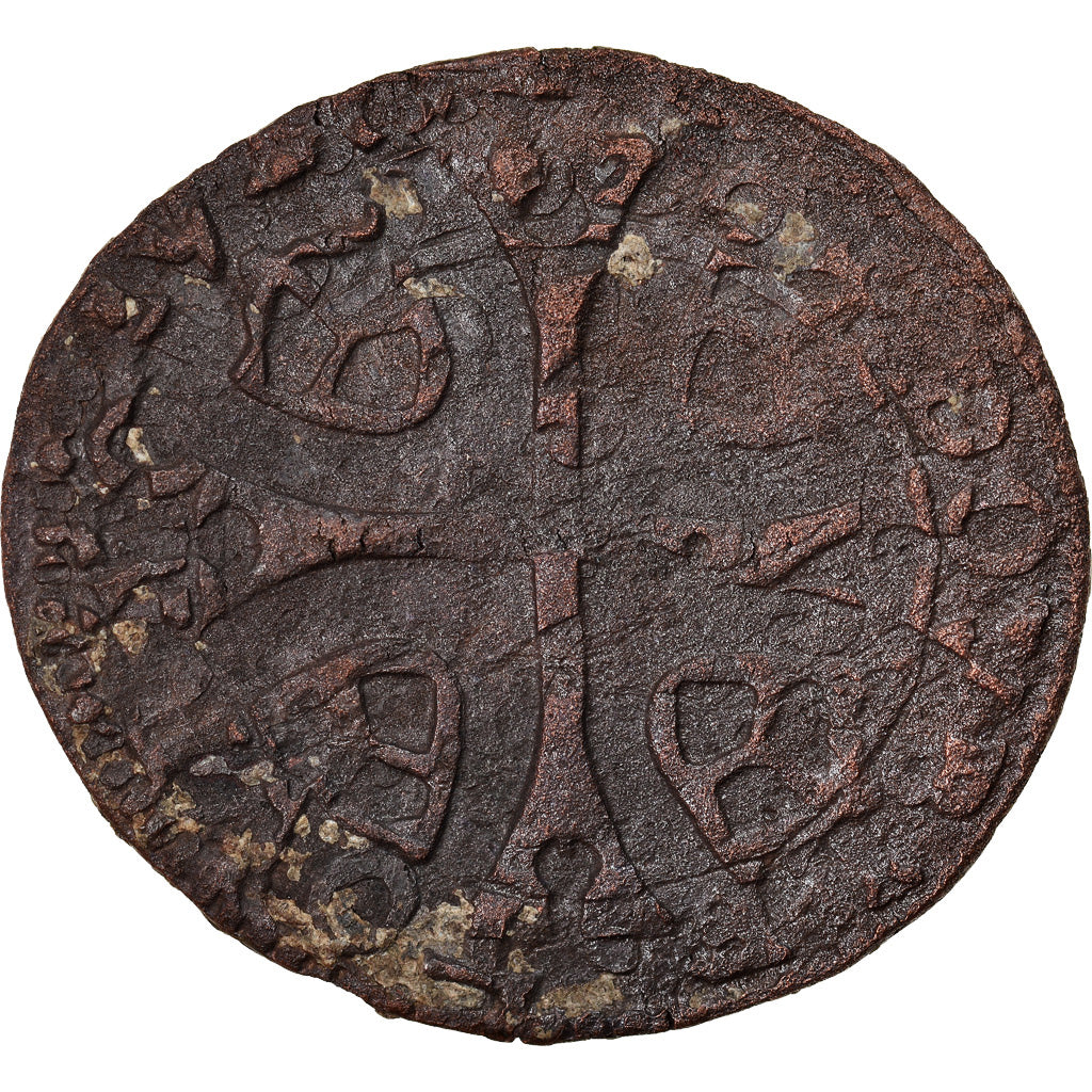 Monnaie, France, Louis XIII, Faux douzain Huguenot, Surfrappe sur Double