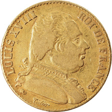Moneda, Francia, Louis XVIII, 20 Francs, 1815, Paris, BC+, Oro, KM:706.1