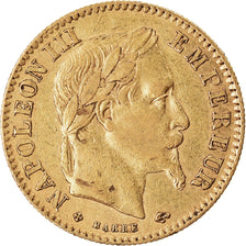 Moneda, Francia, Napoleon III, 10 Francs, 1863, Strasbourg, MBC, Oro, KM:800.2