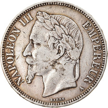 Moneda, Francia, Napoleon III, 5 Francs, 1868, Paris, BC+, Plata, KM:799.1