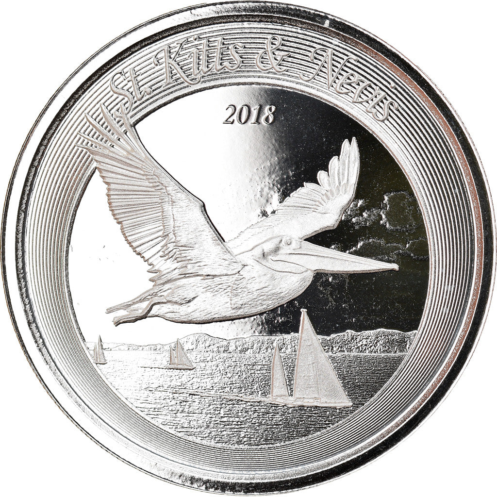 Coin, SAINT KITTS & NEVIS, Brown Pelican, 2 Dollars, 2018, 1 Oz, MS(65-70)