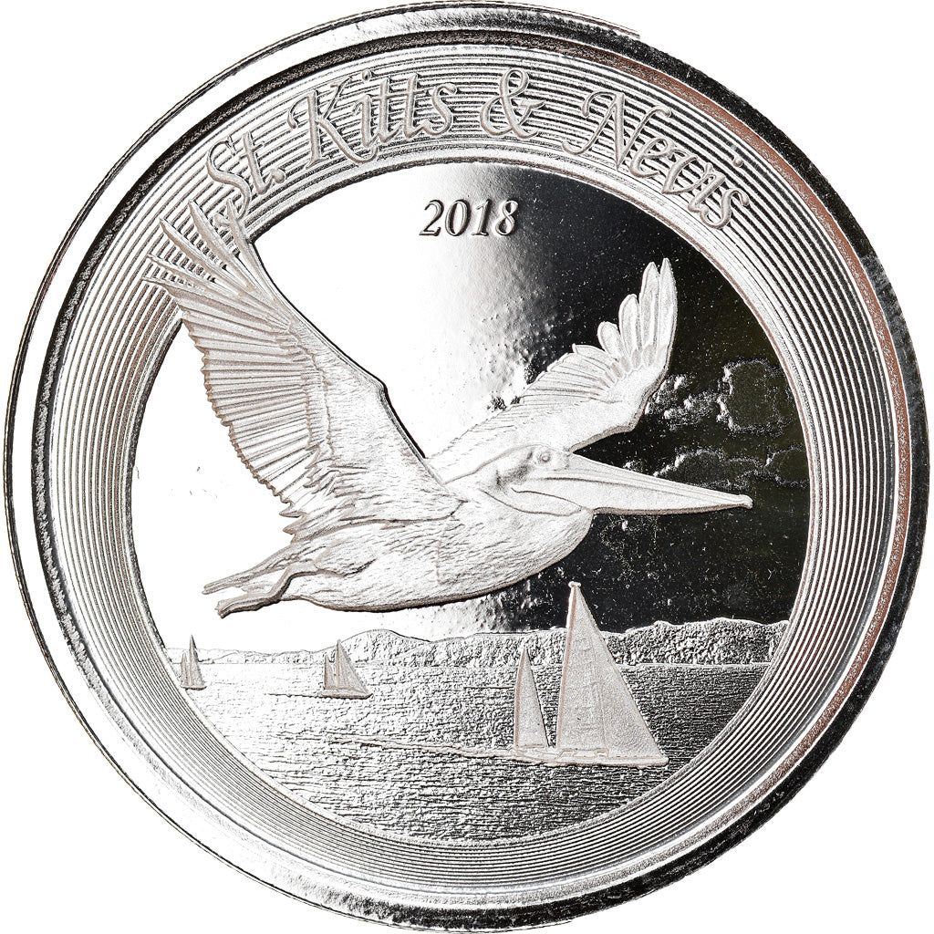 Münze, SAINT KITTS & NEVIS, Brown Pelican, 2 Dollars, 2018, 1 Oz, STGL, Silber