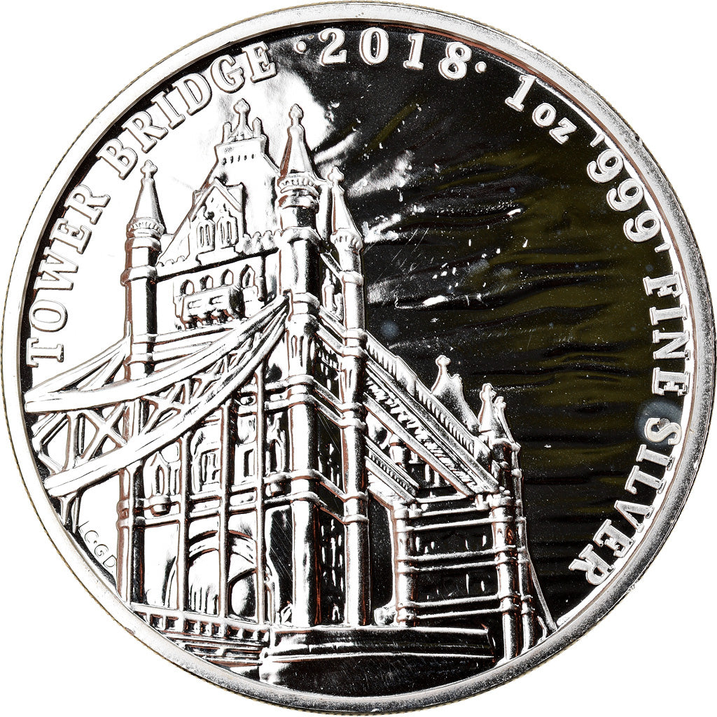 Coin, Great Britain, Tower Bridge, 2 Pounds, 2018, 1 Oz, MS(65-70), Silver