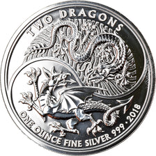 Coin, Great Britain, Two Dragons, 2 Pounds, 2018, 1 Oz, MS(65-70), Silver