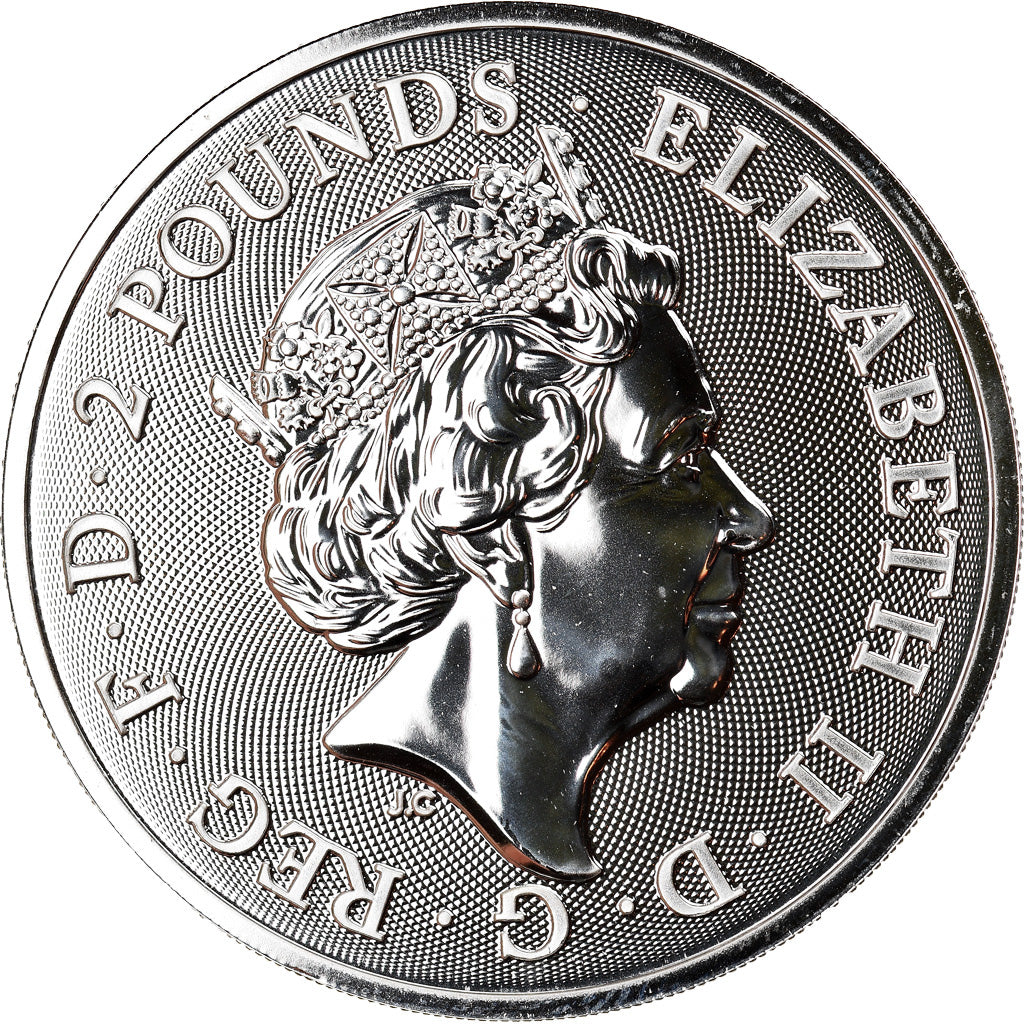 Coin, Great Britain, Two Dragons, 2 Pounds, 2018, 1 Oz, MS(65-70), Silver