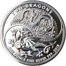 Coin, Great Britain, Two Dragons, 2 Pounds, 2018, 1 Oz, MS(65-70), Silver