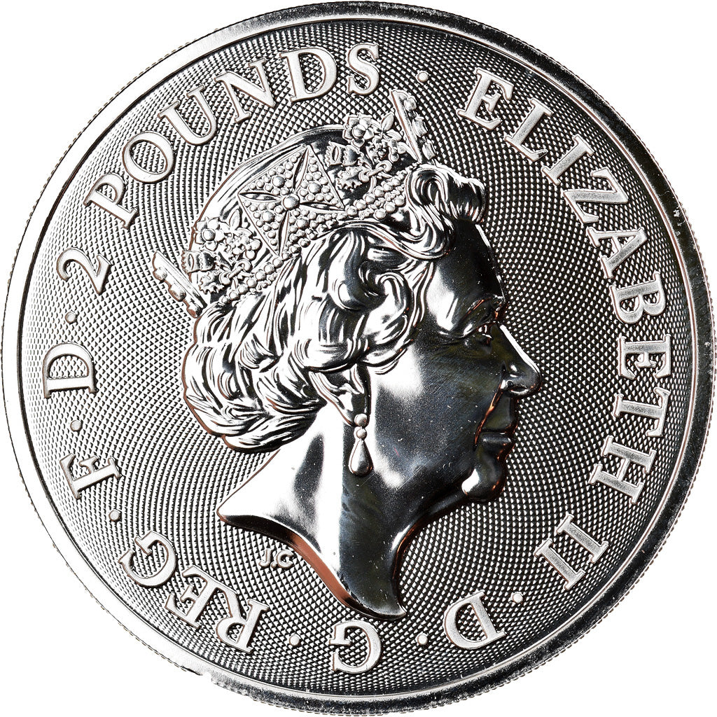 Coin, Great Britain, Two Dragons, 2 Pounds, 2018, 1 Oz, MS(65-70), Silver