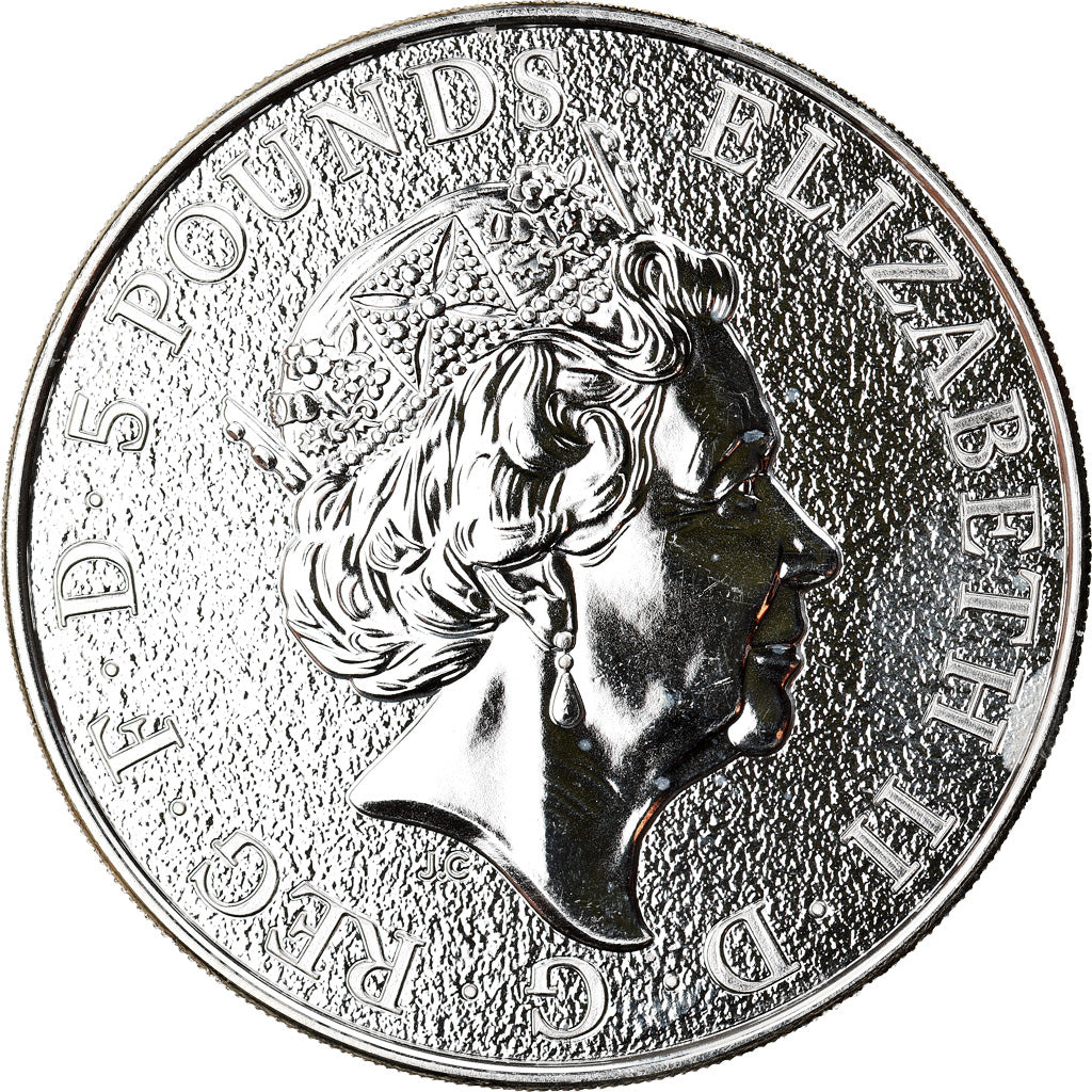 Coin, Great Britain, Lion of England, 5 Pounds, 2016, 2 Oz, MS(65-70), Silver