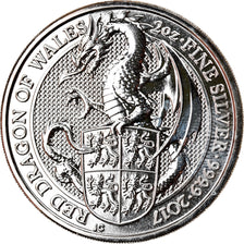 Monnaie, Grande-Bretagne, Red Dragon of Wales, 5 Pounds, 2017, 2 Oz, FDC, Argent