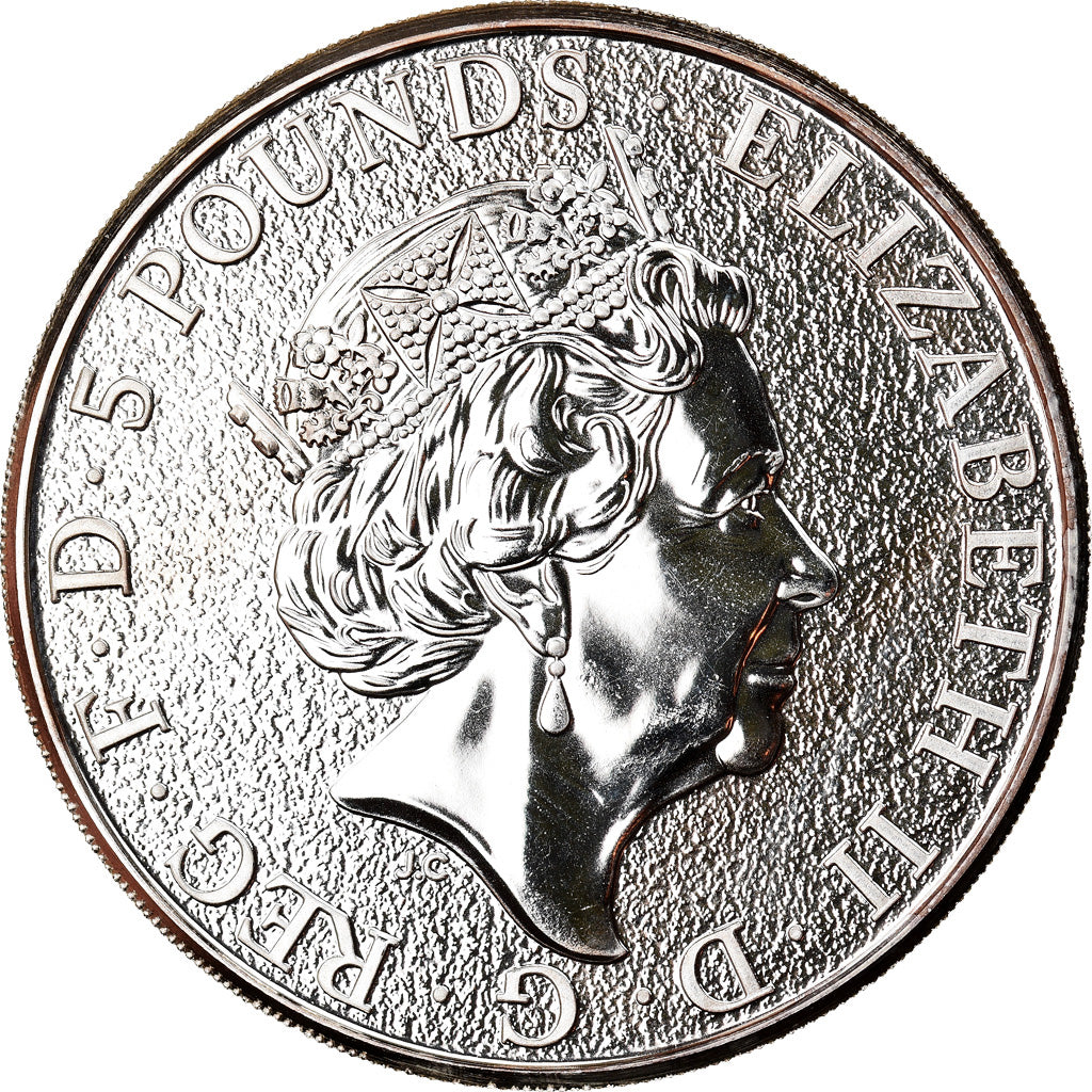 Coin, Great Britain, Griffin of Edward, 5 Pounds, 2017, 2 Oz, MS(65-70), Silver
