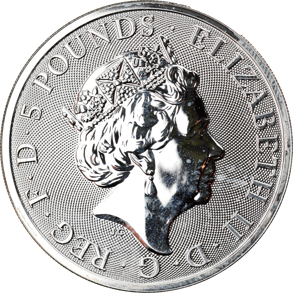 Coin, Great Britain, Yale of Beaufort, 5 Pounds, 2019, 2 Oz, MS(65-70), Silver