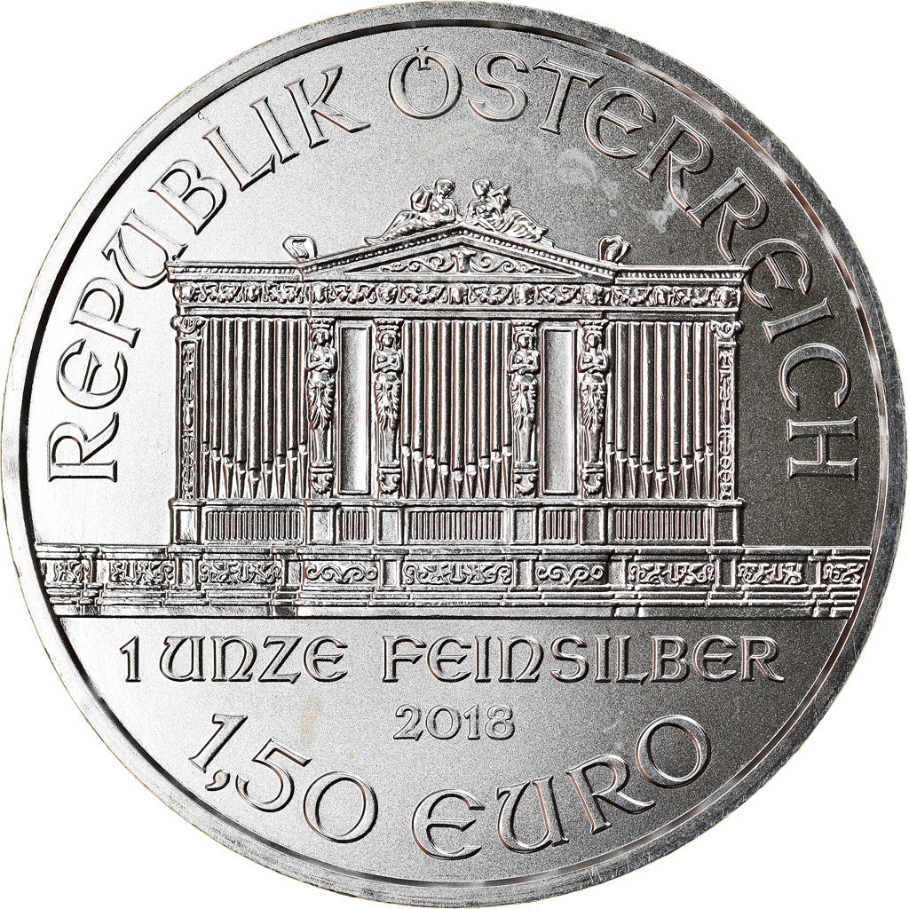 Coin, Austria, Philharmonic Orchestra, 1-1/2 Euro, 2018, 1 Oz, MS(65-70), Silver
