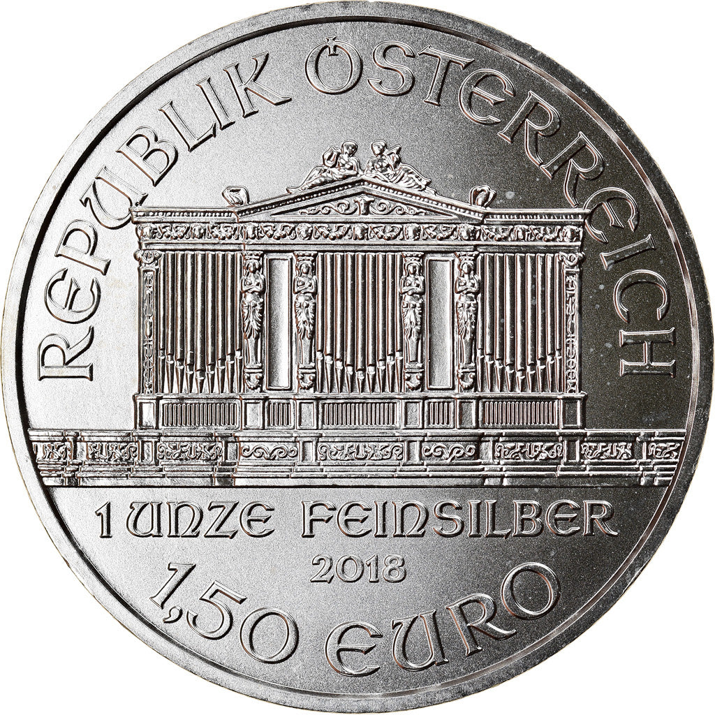 Coin, Austria, Philharmonic Orchestra, 1-1/2 Euro, 2018, 1 Oz, MS(65-70), Silver