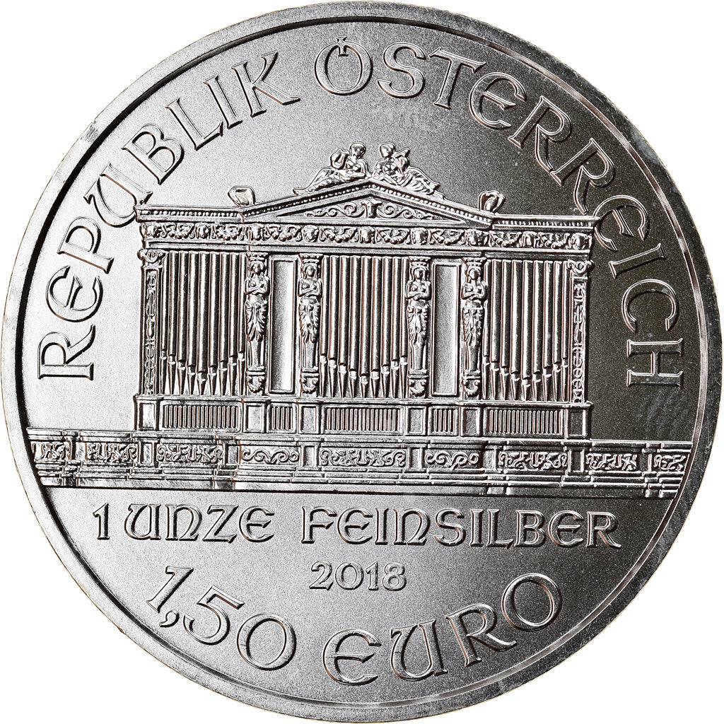 Coin, Austria, Philharmonic Orchestra, 1-1/2 Euro, 2018, 1 Oz, MS(65-70), Silver