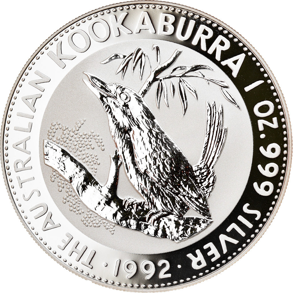 Coin, Australia, Australian Kookaburra, 1 Dollar, 1992, 1 Oz, MS(65-70), Silver