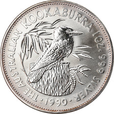 Coin, Australia, Australian Kookaburra, 1 Dollar, 1990, 1 Oz, MS(65-70), Silver
