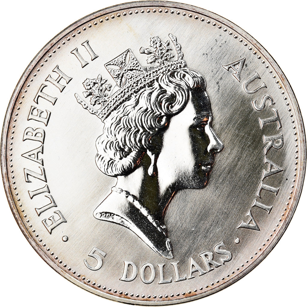 Coin, Australia, Australian Kookaburra, 1 Dollar, 1990, 1 Oz, MS(65-70), Silver