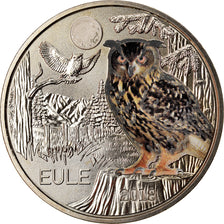 Austria, 3 Euro, The Owl, 2018, Colourized, MS(65-70), Copper-nickel