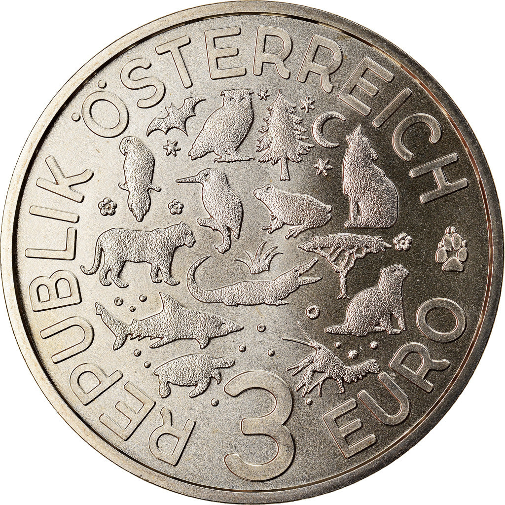 Austria, 3 Euro, The Owl, 2018, Colourized, MS(65-70), Copper-nickel