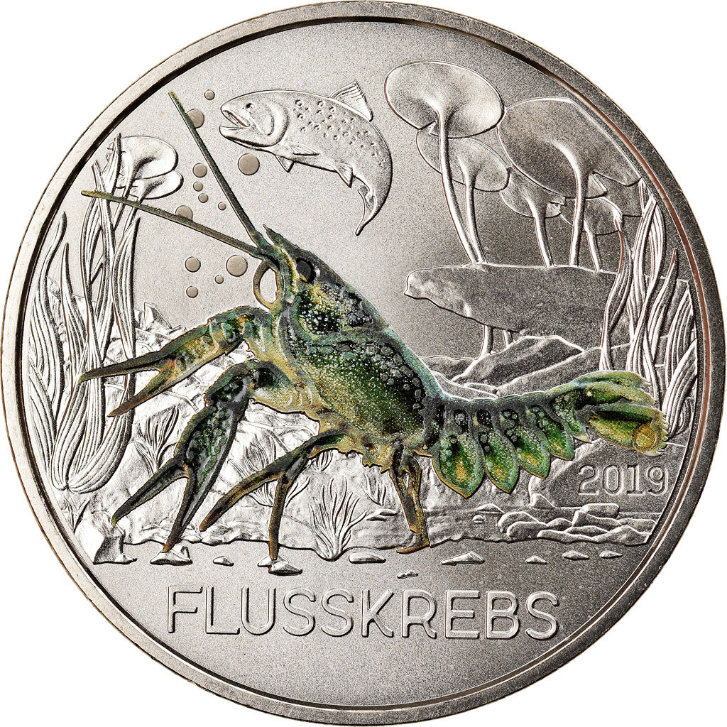 Austria, 3 Euro, The Crayfish, 2019, Colourized, MS(65-70), Copper-nickel