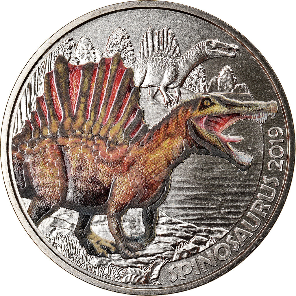 Austria, 3 Euro, Spinosaurus, 2019, Colourized, MS(65-70), Copper-nickel