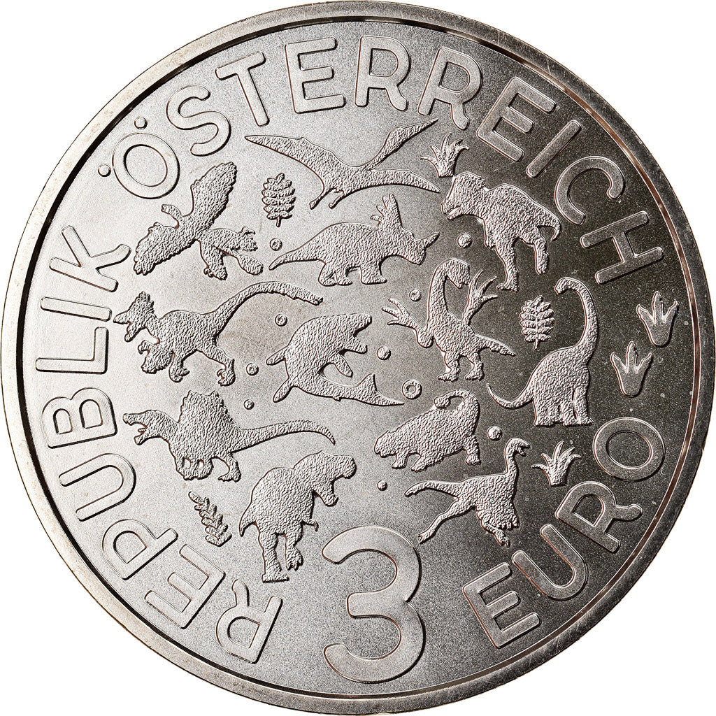 Austria, 3 Euro, Spinosaurus, 2019, Colourized, MS(65-70), Copper-nickel