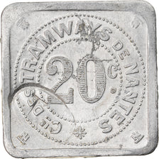 Moneda, Francia, Compagnie des Tramways, Nantes, 20 Centimes, MBC+, Aluminio