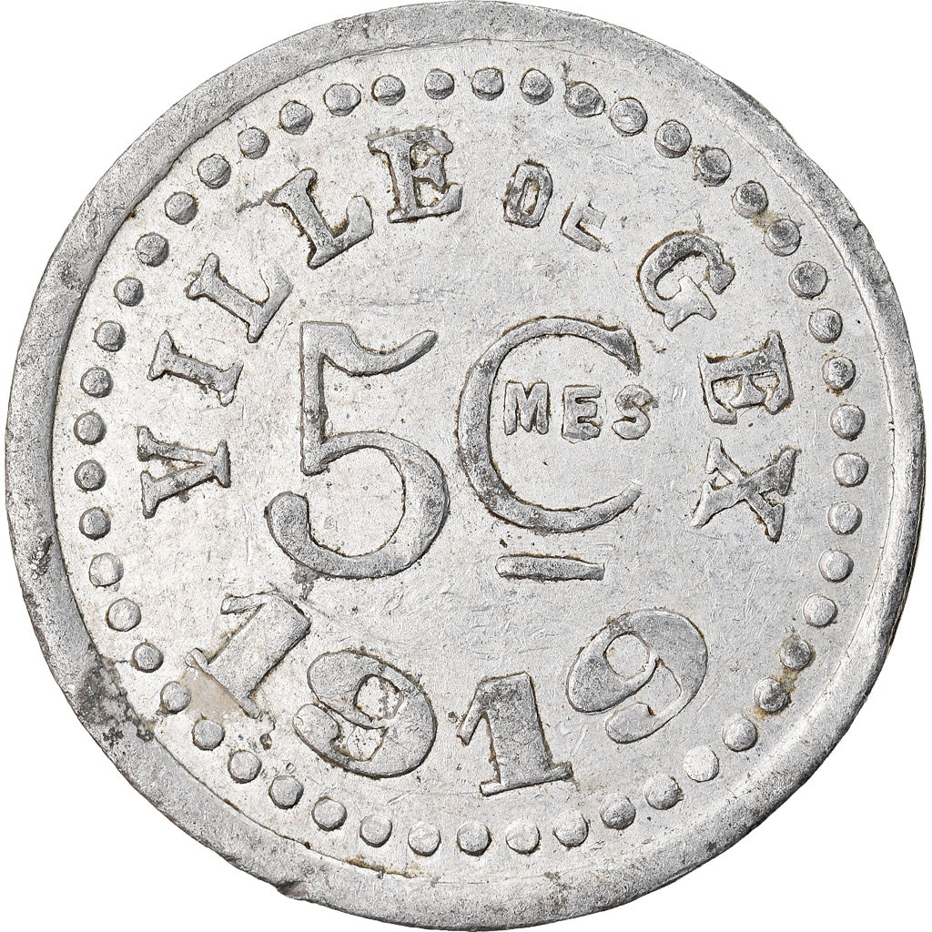 Coin, France, Ville de Gex, Gex, 5 Centimes, 1919, EF(40-45), Aluminium