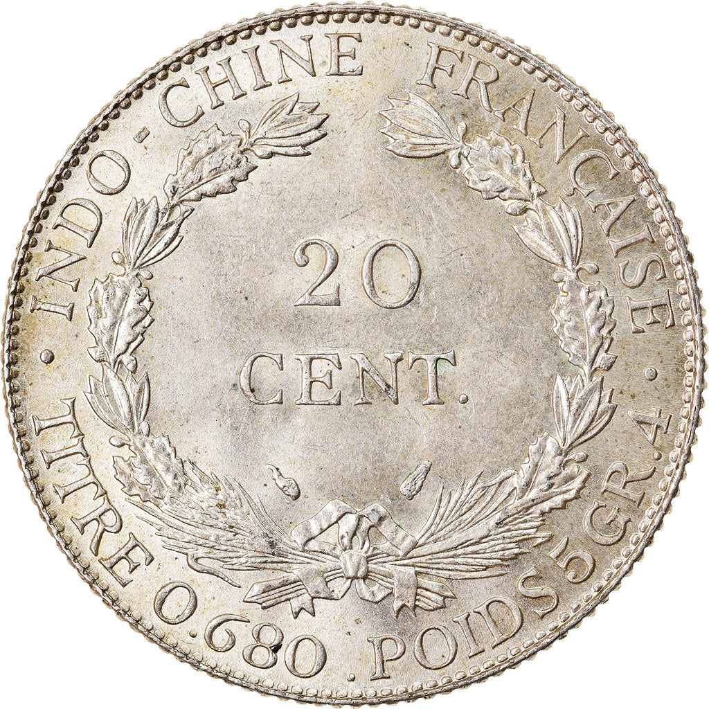 Moneta, Indocina, 20 Cent, 1937, Paris, SPL, Argento, Lecompte:236